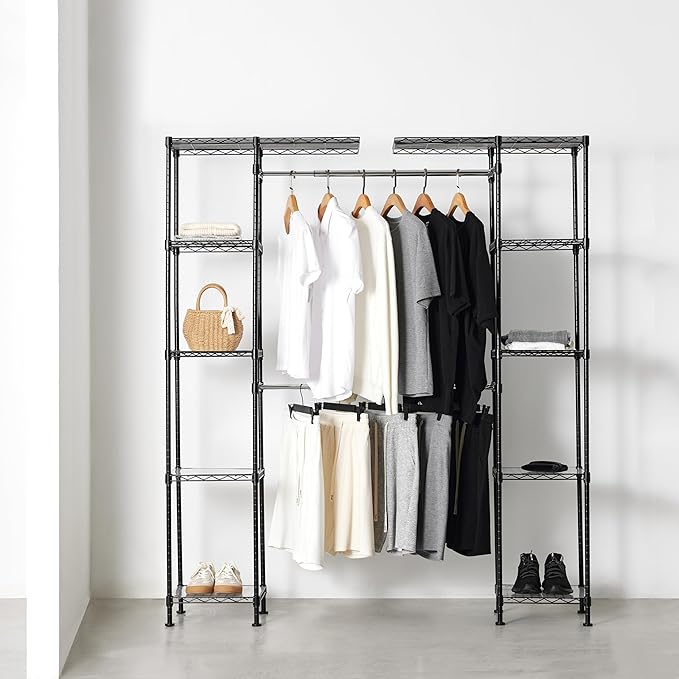 Amazon Basics Expandable Metal Hanging Closet Organizer System with Storage Shelves, Adjustable, Easy to Assemble, 57-80"L x 14"W x 72"H, Black