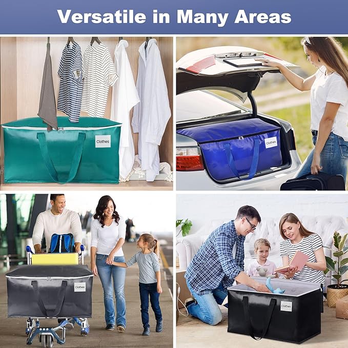 StorageRight Moving Bags-Heavy Duty Moving Boxes, Storage Totes with Zipper, Reinforced Handles and Tag Pocket-Collapsible Moving Supplies for moving, Storage and Travel 93L(Four Colors-4 Pack)
