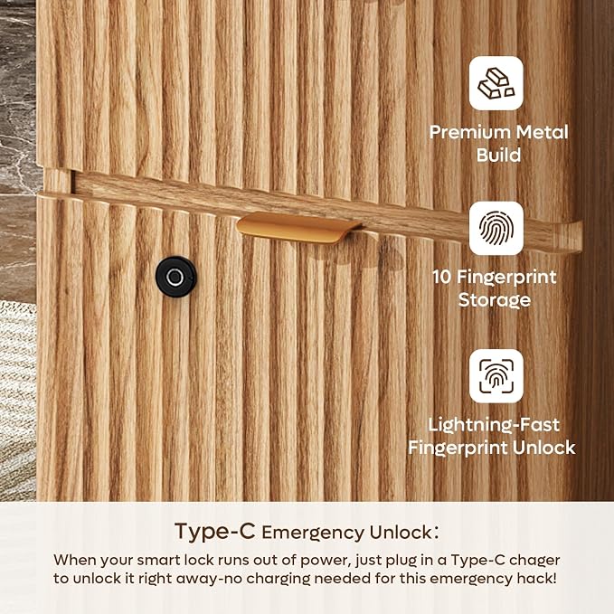 Bestier 55" Office Desk with Locking File Drawer & Charging, Brown | Partitioned Storage & Cable Management,Oak,Easy Assembly,Smart Fingerprint Drawer Lock,Wear-Resistant Easy-Clean Desktop