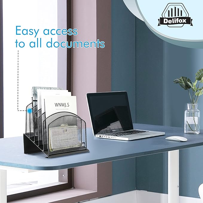 Delifox 2 Pack Inclined Desk File Organizer, 5 Slot Desktop File Folder Holder Document Holder Sorter Organization and Accessories for Office School Classroom
