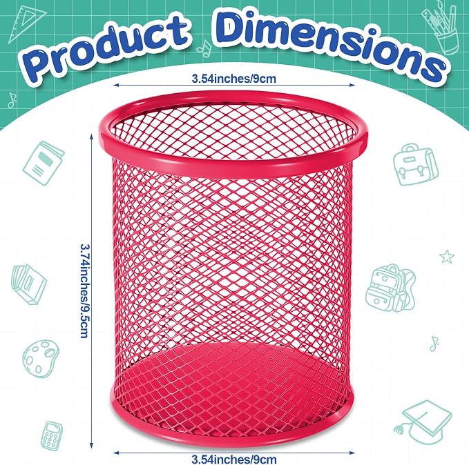 Pasimy 9 Pack Metal Pen Holder, Colorful Mini Pencil Cup Desktop Round Mesh Pencil Bucket Makeup Brush Organizer for Classroom School Office Stationery Supplies