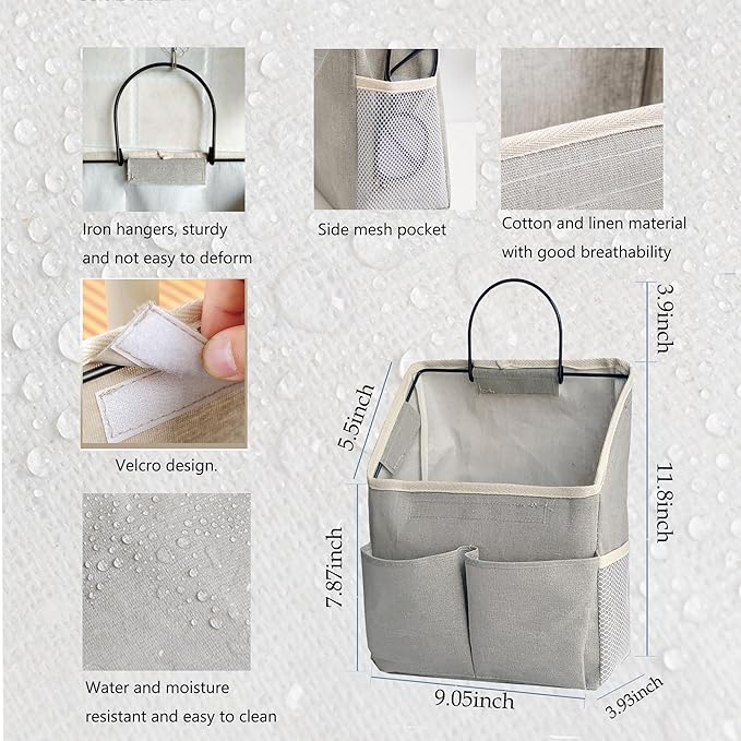 4pcs Wall Hanging Storage Bag,Wall Hanging Organizer bags with Pockets, Wall Organizer Storage for Dormitory Bathroom Bedroom (Grey-upgraded)