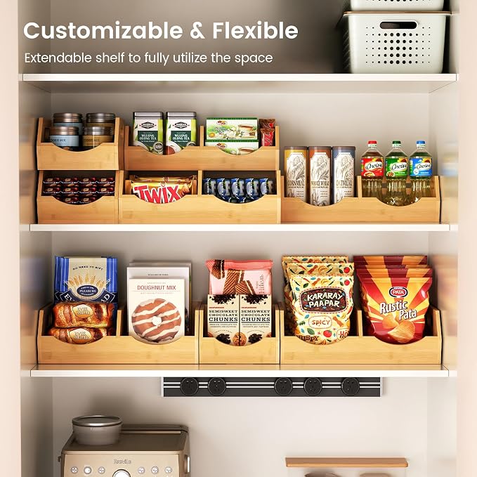 Onion Storage Bins Potato, 3 Tier Bamboo Pantry Storage Bin Stackable Ventilated Kitchen Organizer for Pantry, Countertop, Bathroom, Space-Saving, Easy Access Handle Natural Brown(Assembly Required)