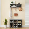 Entryway Shoe Bench with Coat Rack, Cushioned Storage Seat with Cubbies, Shoe Rack Bench for Front Door Entrance, Hall Tree with Hooks, Blackboard & Extra Storage for Entryway, Hallway & Living Room