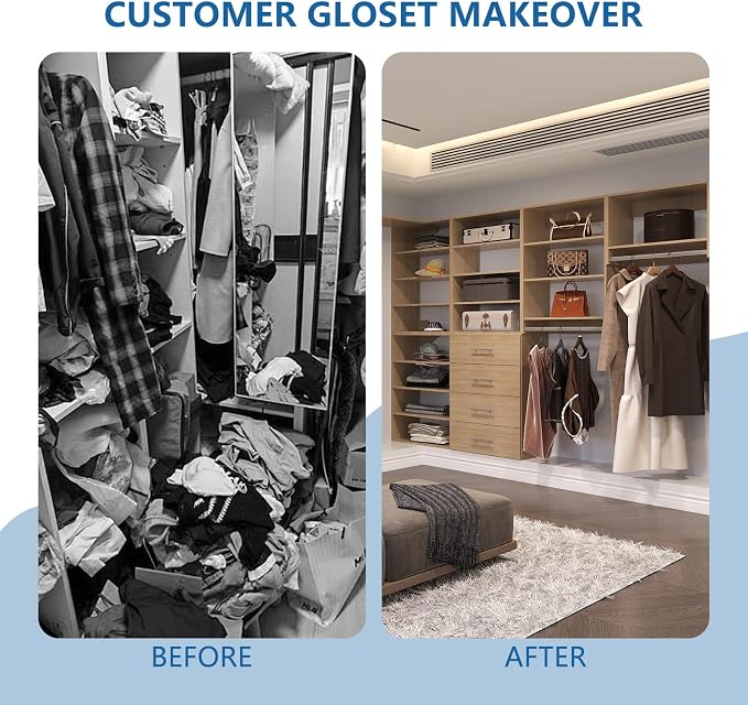 Modular Closet Organizer, 90" Wide, Wood Tower Storage with Hanging Shelves, Wall Mounted for Bedroom