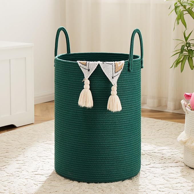 Artfeel Laundry Basket,Woven Cotton Rope Laundry Hamper,100L for Decorative Storage of Dirty Clothes,Toys and Blankets in Bathroom,Baby Room and Living Room