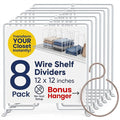 White Wire Shelf Dividers for Closet Organization – 16-Pack – Sturdy and Easy Set-Up Closet Shelf Dividers with Bonus Rose Gold Hanger – 12 inches x 12 inches