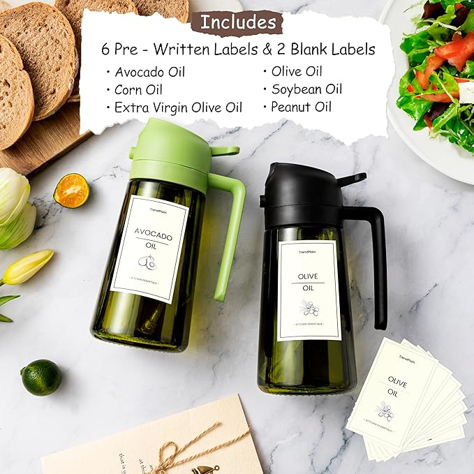 TrendPlain - Original 16oz/470ml Olive Oil Dispenser Bottle for Kitchen Gadgets and Air Fryer Accessories - Olive Oil Sprayer for Cooking w/Stickers - Sky Blue