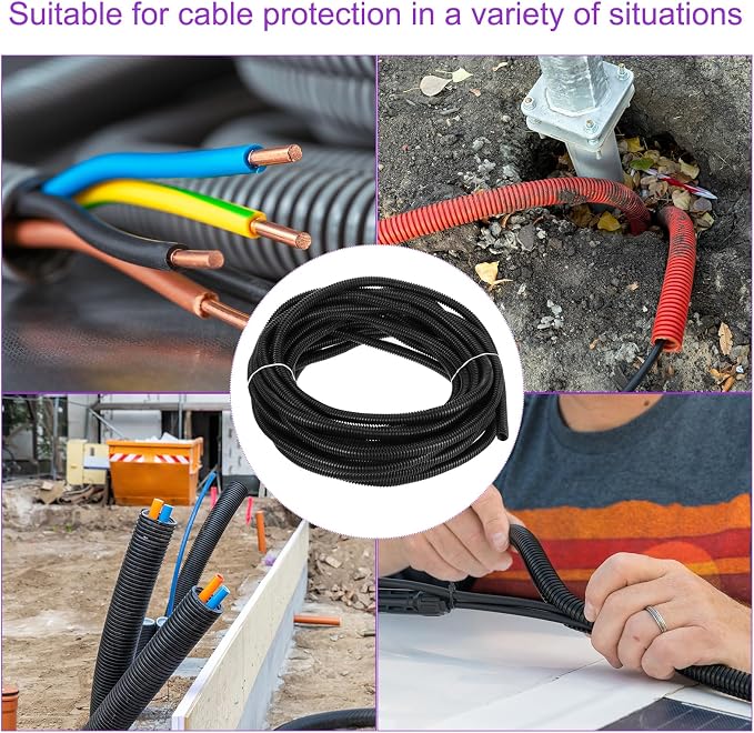 DMiotech 46ft Wire Loom Split Tubing 1/2 Inch(12.7 Mm) ID, Cord Protectors from Pet Flexible Conduit Cable Management for Office, Home, Garden, Black