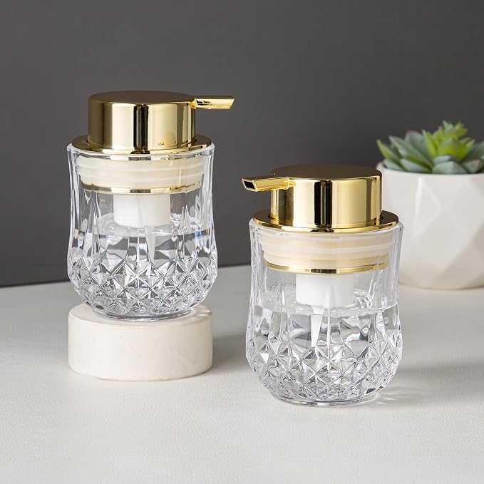 Glass Foam Soap Dispenser Set - 2 Pack Bathroom Hand Soap Dispensers,Refillable Dish Soap Dispenser for Gold Pump,Modern Home Soap Dispenser for Bathroom,Kitchen