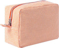 Large Capacity Striped Pencil Case Cosmetic Bag with Zipper Portable Stationery Organizer Pouch for School Students Teens Travel Toiletry Bag (Orange)