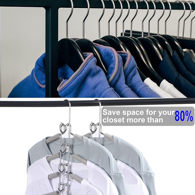 Space Saving Hangers for Clothes 4 Pack Closet Storage | Heavy Duty Non-slip Foam Padded, Detachable Design. Fits Shirts, Coats, Suits. Perfect Storage for Dorms & Apartments Grey