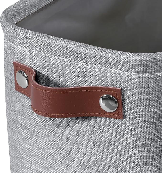 Small Fabric Storage Bins, Mini Storage Cubes, 7.8x6.7x5.9 inch | Decorative Storage Basket, Collapsible Storage Organizer, with Handles, For Desk Shelves Makeup, 4-Pack, Grey