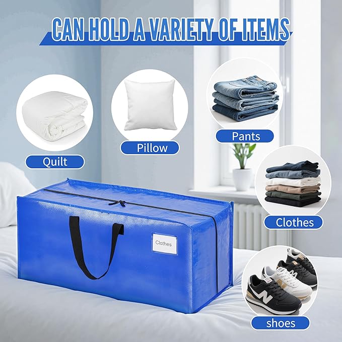 BAGAIL Heavy Duty Moving Bags with Strong Handle, Extra Large Moving Boxes, Storage Tote for Clothes, College Moving Supplies(Blue, Backpack, 10 Pack)