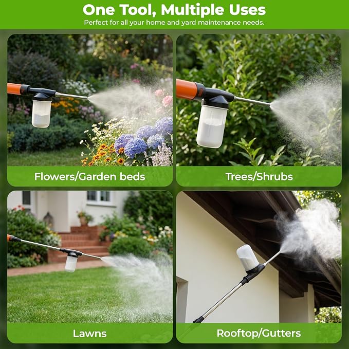 Adjustable Powder Duster with 4 FT Extension Pole, Manual Pump Sprayer for Diatomaceous Earth and Fine Garden Powder, Handheld Dispenser Tool for Home and Yard Maintenance (Orange)