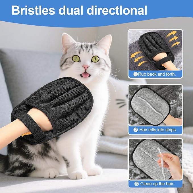 Pet Hair Removal Tool for Cats & Dogs, New Upgraded Electrostatic Gloves for Pet Hair, Reusable Pet Hair Remover Tool for Couch, Furniture, Carpet, Curtain & Car Seat (Blue)