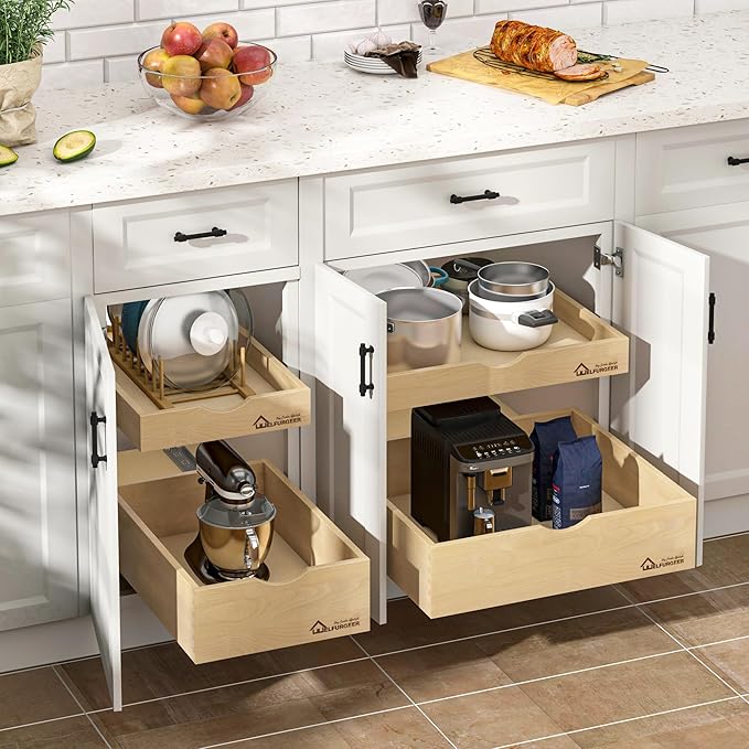 WelFurGeer Soft Close Pull Out Drawers for Kitchen Cabinets, 17" W x 21" D Pull Out Cabinet Organizer, Premium Birchwood Pull-Out Cabinet Drawers, Smooth Slide-Out Shelves for Kitchen Cabinets