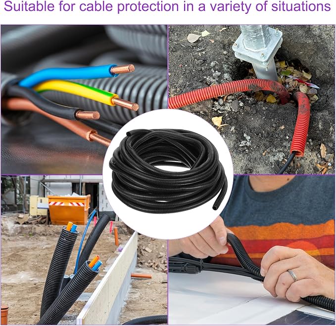 DMiotech 100ft Wire Loom Split Tubing 1 Inch(25.5 Mm) ID, Cord Protectors from Pet Flexible Conduit Cable Management for Office, Home, Garden, Black