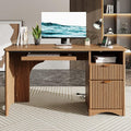 Bestier Computer Desk with Drawer, 55 inch Office Desk with Power Outlet, Modern Home Office Desk with Keyboard Tray (55" W with Single-Sided Drawers)