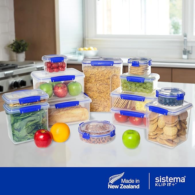 Sistema KLIP IT Food Storage Container, 5 L, Airtight & Stackable, BPA-Free, Clear with Blue Clips