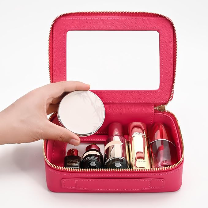 Aveniee Clear Makeup Bag Organizer,Travel Toiletry Bag for Women,Waterproof Cosmetic Pouch with Zippers,Car Accessories Organizers and Storage Case,Hotpink,Medium Classic