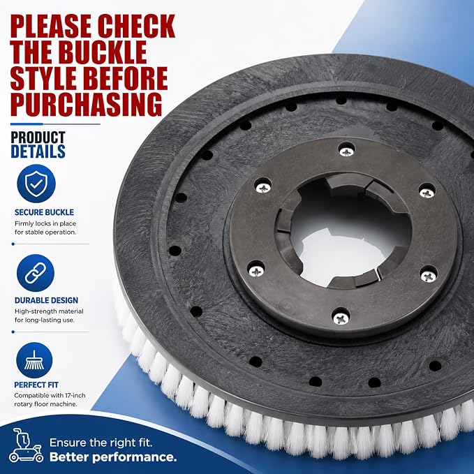 Floor Scrubbing Brush for 17 Inch Rotary Floor Machines,with Buckle | Commercial Stiff Nylon Bristle Brush Replacement for Stripping & Deep Cleaning Concrete, Tile, Marble, Garage