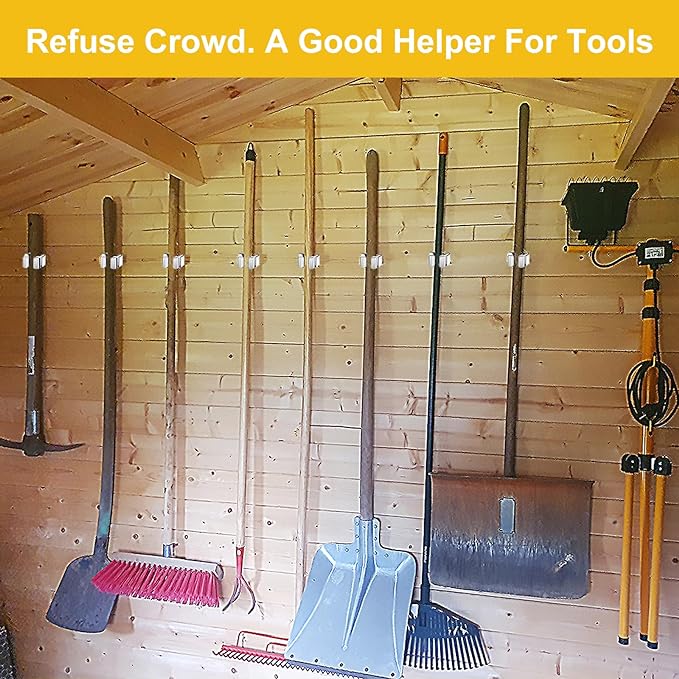 Verdenu 10 Pack Broom Holder Wall Mount, Mop and Broom Holder Wall Mount, Stainless Steel Command Mop Holder with Screws, Garden Tool Storage Organizer for Kitchen, Home, Bathroom, Garage, White