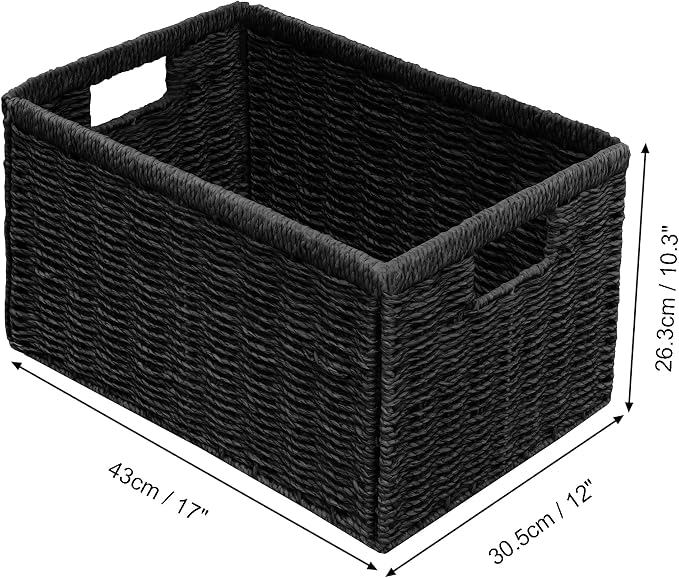 Vagusicc 2 Packs Large Wicker Storage Basket, Closet Storage Baskets Bins for Shelves, Decorative Collapsible Baskets for Organizing Clothes Toy Nursery Bathroom Organizers and Storage, Black