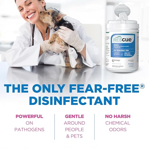 REScue One-Step Disinfectant Cleaner & Deodorizer Wipes for Vet Use – Cleaner for Kennels, Litter Boxes, Vet Offices, Pet Grooming Surfaces – Wipes Canister, 160-Count (12 Pack)