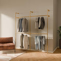 pamo Industrial Clothing Rack Wall Mounted Gold – 79" W × 87" H, 660 lbs | Heavy Duty Pipe Closet System in Gold Powder Coated Steel, Scratch-Resistant, Double Rod, Easy Assembly