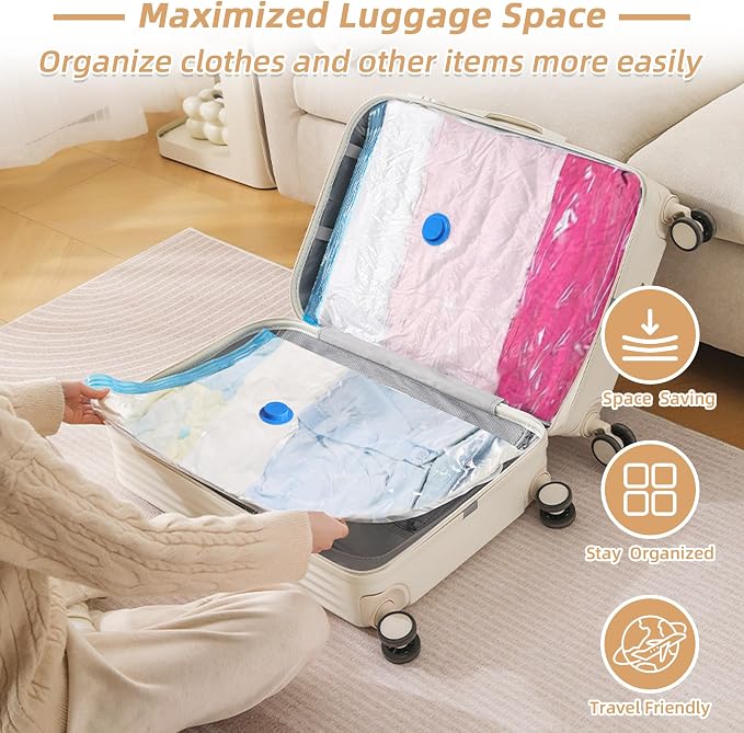 18 Pack Vacuum Storage Seal Bags for Travel with Cordless Electric Pump | Carry-on Packing Bags for Luggage and Suitcase, Space Saver Compression Clothes Storage Bag with Rechargeable Pump (18 Combo)