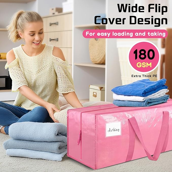 2 Pack Extra-Large portable Moving Bag, foldable storage bags, suitable for moving, packing and organizing. Waterproof and reusable laundry travel bags, used for storing clothes, toys and bedding.