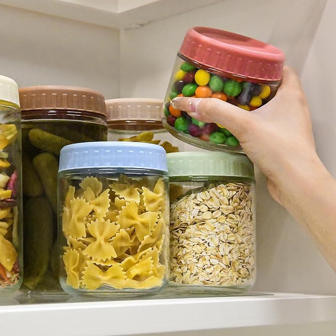 SHOWIN Overnight Oats Containers with Lids, 24oz Glass Jars with Lids 8 pcs, Light Green, Wide Mouth Mason jars for Salad, Yogurt, Snacks, Meal Prep