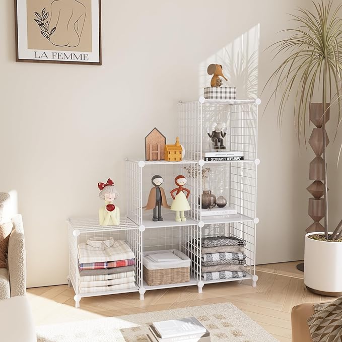 AWTATOS Wire Cube Storage, 6 Cube Closet Organizer Storage Shelf, White | Metal Cube Storage Shelves Bookshelf, Portable Closet Clothes Organizer, Wire Shelving for Bedroom, Home, Office
