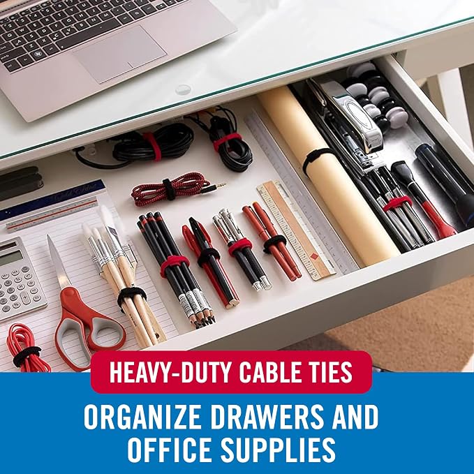 VELCRO Brand Heavy Duty Cable Ties Reusable | 60Pc Bulk Pack | 8 x 1/2" ONE-WRAP Straps, Black | Strong Wire Management | Cord Bundling for Home Office and Data Centers
