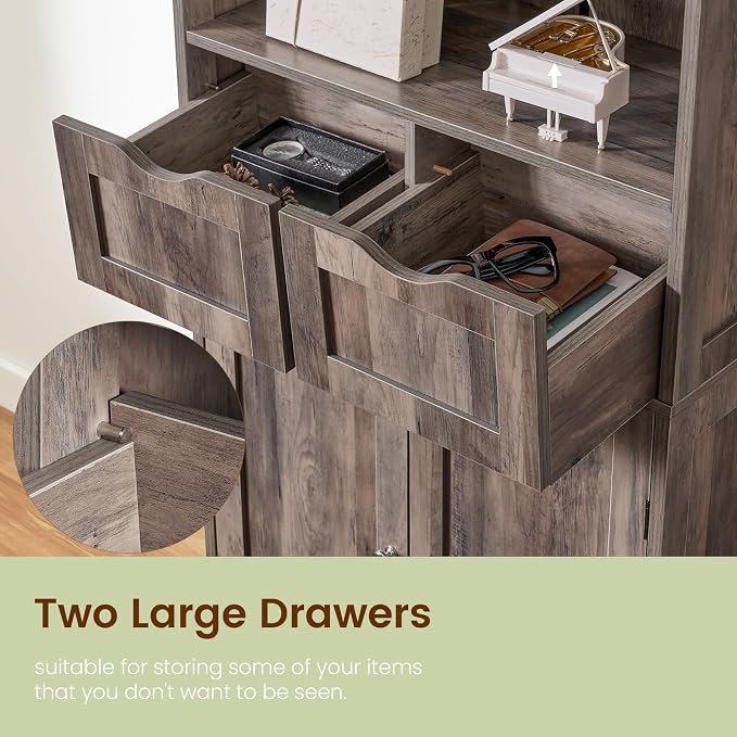 Iwell Tall Storage Cabinet with 2 Drawers & Adjustable Shelf, Bathroom Cabinet with Doors, Kitchen Pantry Storage Cabinets, Cupboard for Living Room, Dining Room, Entryway, Rustic Gray