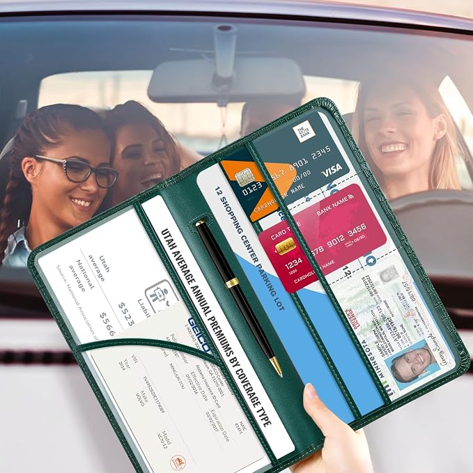 CoBak Car Registration and Insurance Holder | Vehicle Glove Box Organizer, Auto Truck Compartment Document Case with Magnetic Closure for Insurance & Driver License