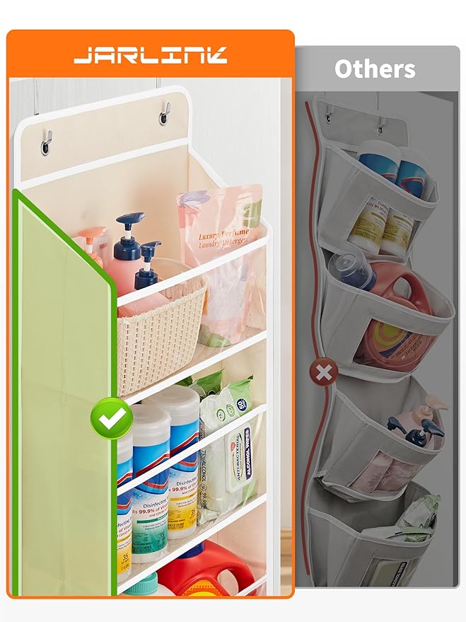 JARLINK Over The Door Toy Storage Organizer w/Clear Window, Beige | Anti-Tilt 44 lb Load Capacity, Baby Toy Storage Organizer for Stuffed Animals, Nursery, Kid Bedroom, Newborn Baby Essentials