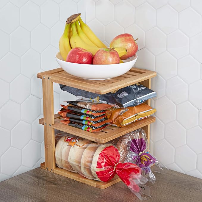 Bamboo Corner Shelf, 3 Tier, 10 x 10 inch, 11.5 inches high