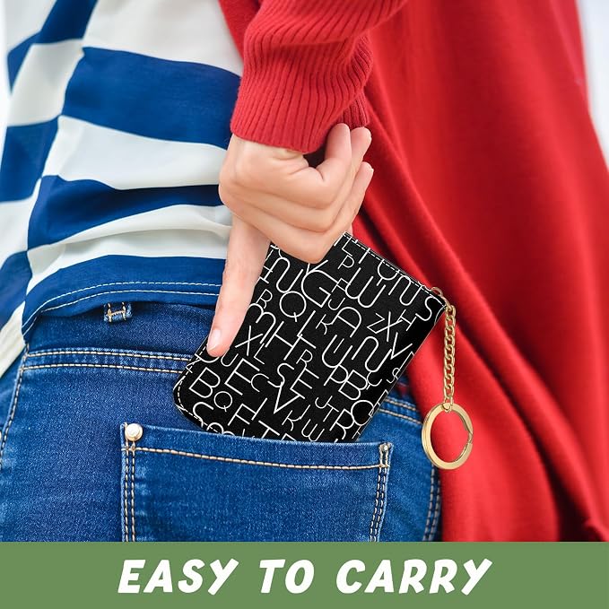 Aiawoxc Credit Card Holder, Small RFID Wallet Slim Leather Card Organizer Case with Zipper and Keychain, Fashion Alphabet