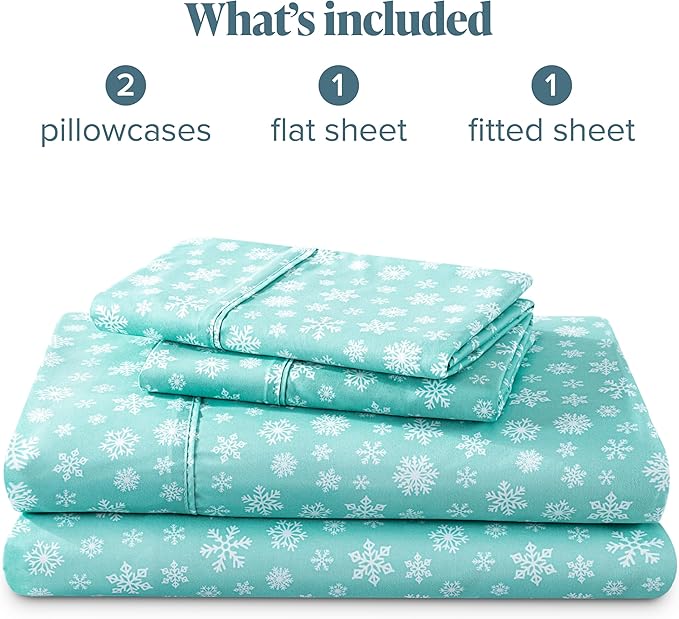 Bare Home Full - Christmas Sheet Set - Luxury 1800 Ultra - Double Brushed Soft Microfiber - Deep Pockets - Easy Fit - 4 Piece Set - Holiday Bed Sheets (Full, Snowdrift)