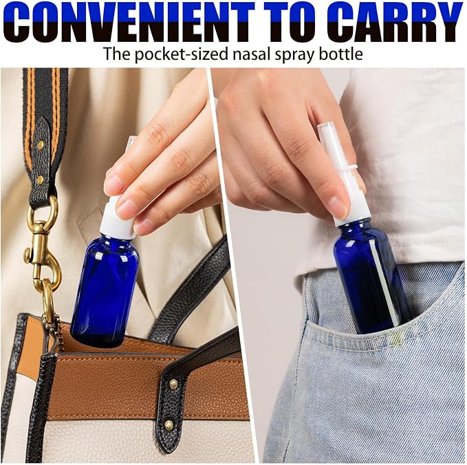 20 Pcs Nasal Spray Bottles, 30ML/1oz Blue Glass Refillable Fine Mist Empty Nasal Spray Bottle with 4 Funnels and 4 Labels