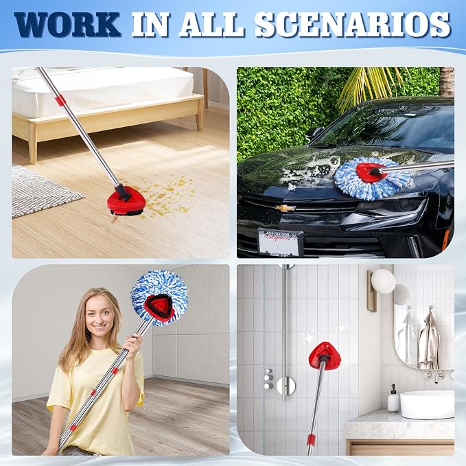 4 Pack Spin Mop Replacements Head Compatible for Ocedar RinseClean 2-Tank System,Microfiber Spin Mop Refills Head,1 Mop Scrub Brush + 1 Mop Base + 4 Pack Cleaning Floor Mop Head