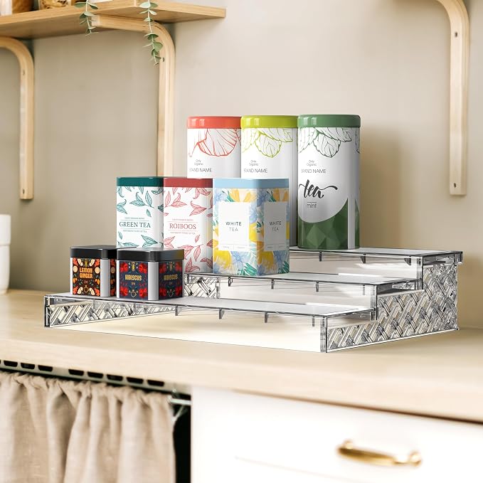 Simple Houseware 3-Tier Spice Shelf Countertop Display Organizer, Clear