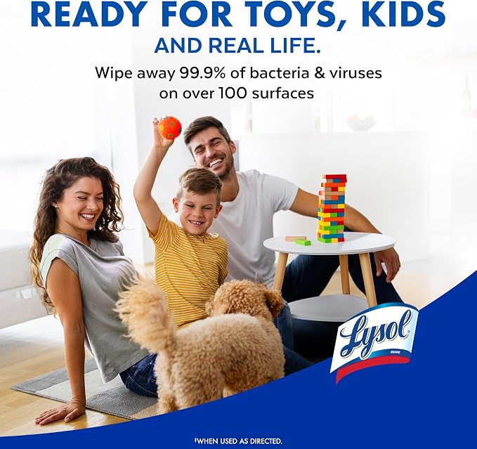 Lysol Disinfecting Wipes, Multi-Surface Cleaner, Crisp Linen, 80 ct. | All Purpose Cleaner, Sanitizing, Deodorizing, Apartment Essentials, Back To School Cleaning Supplies, Kitchen & Bathroom Wipe