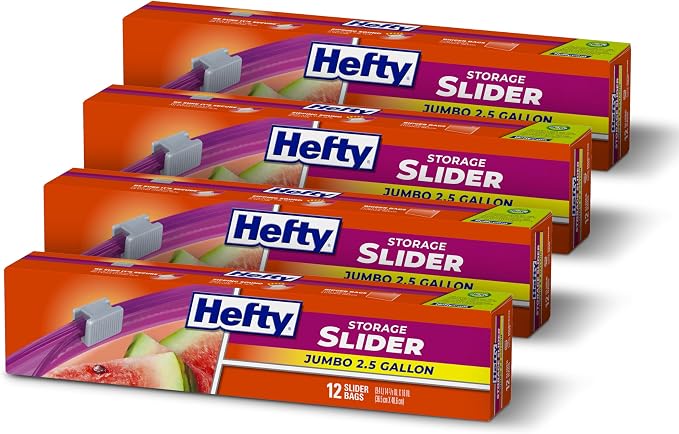 Hefty Slider Jumbo Storage Bags, 2.5 Gallon Size, 12 Count (Pack of 4)