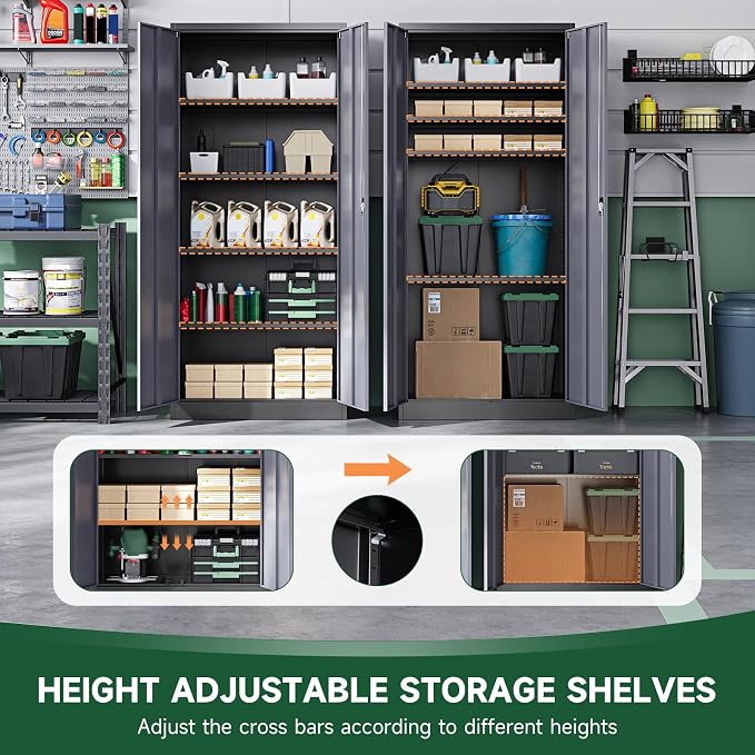 Letaya Metal Garage Storage Cabinets with Lock Door and Adjustable Shelves, Steel Tool Cabinets for Home,Office,Warehouse Organisieren (Black Gray)
