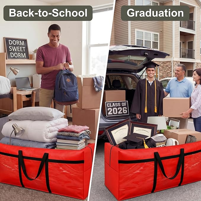 6 Pcs 66 Gallon Extra Large Moving Bags Heavy Duty Storage Bag with Strong Zipper Handle Foldable XXL Jumbo Storage Tote Packing Moving Box for College Dorm Travel Cloth Duffle (Red)