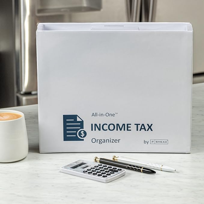 Smead All-in-One Income Tax Organizer, 12 Pockets, Flap and Cord Closure, Letter Size, Navy/White (70660)