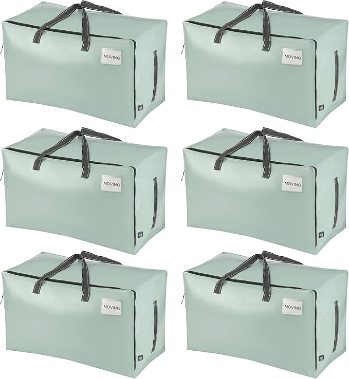 VENO 6 Pack Extra Large Heavy Duty Moving Bags with Wide Opening & Reinforced Handles, Reusable Storage Tote Bags with Strong Zippers for Clothes, College Dorm Essentials & Moving Supplies